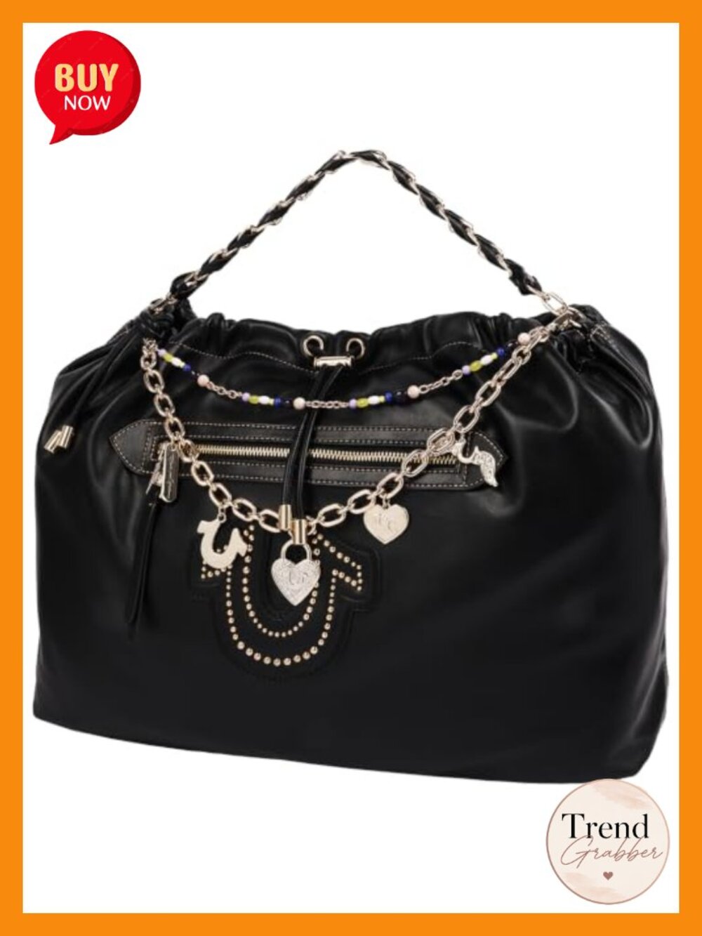 Faux Leather Oversized Hobo Shoulder Bag Studded Chain Strap - Picture 2 of 6